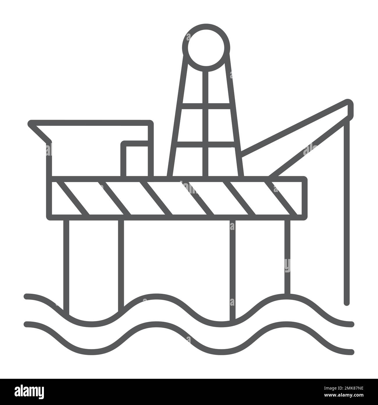 Icône de ligne mince d'engin pétrolier, industrie et mer, signe de plate-forme pétrolière, graphiques vectoriels, un motif linéaire sur un fond blanc, eps 10. Illustration de Vecteur