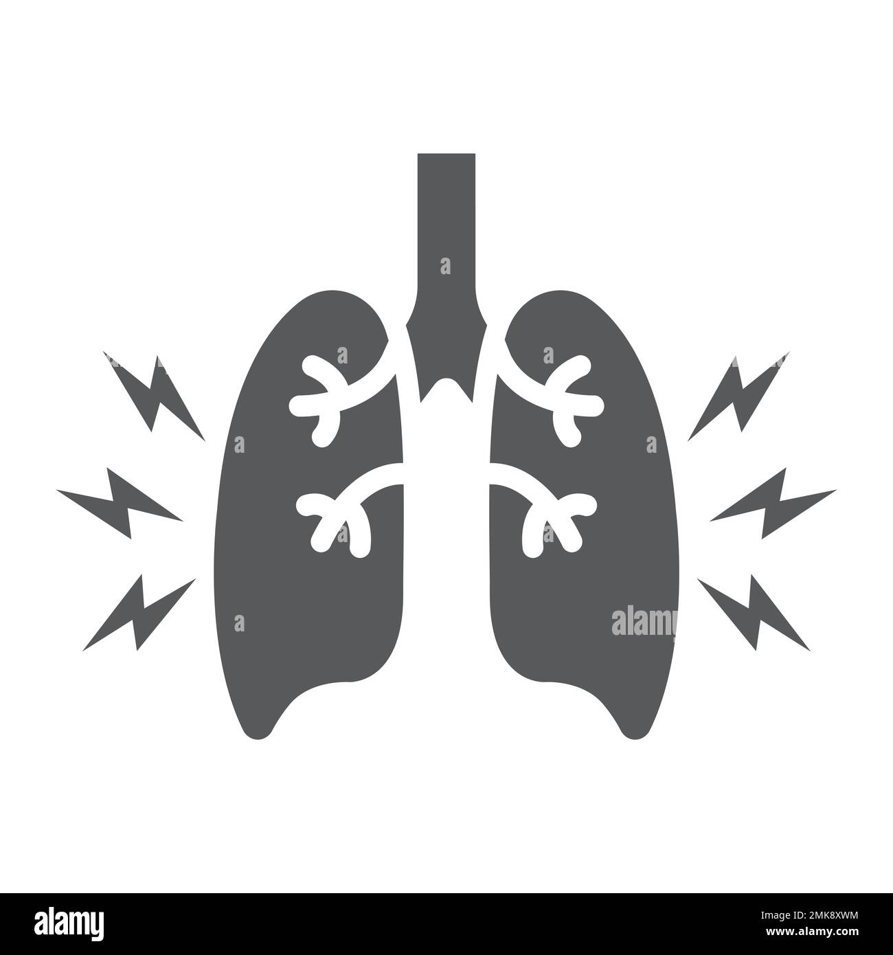 Poumons douleur glyphe icône, corps et douloureux, poumons signe d'achent, graphiques vectoriels, un motif solide sur un fond blanc, eps 10. Illustration de Vecteur