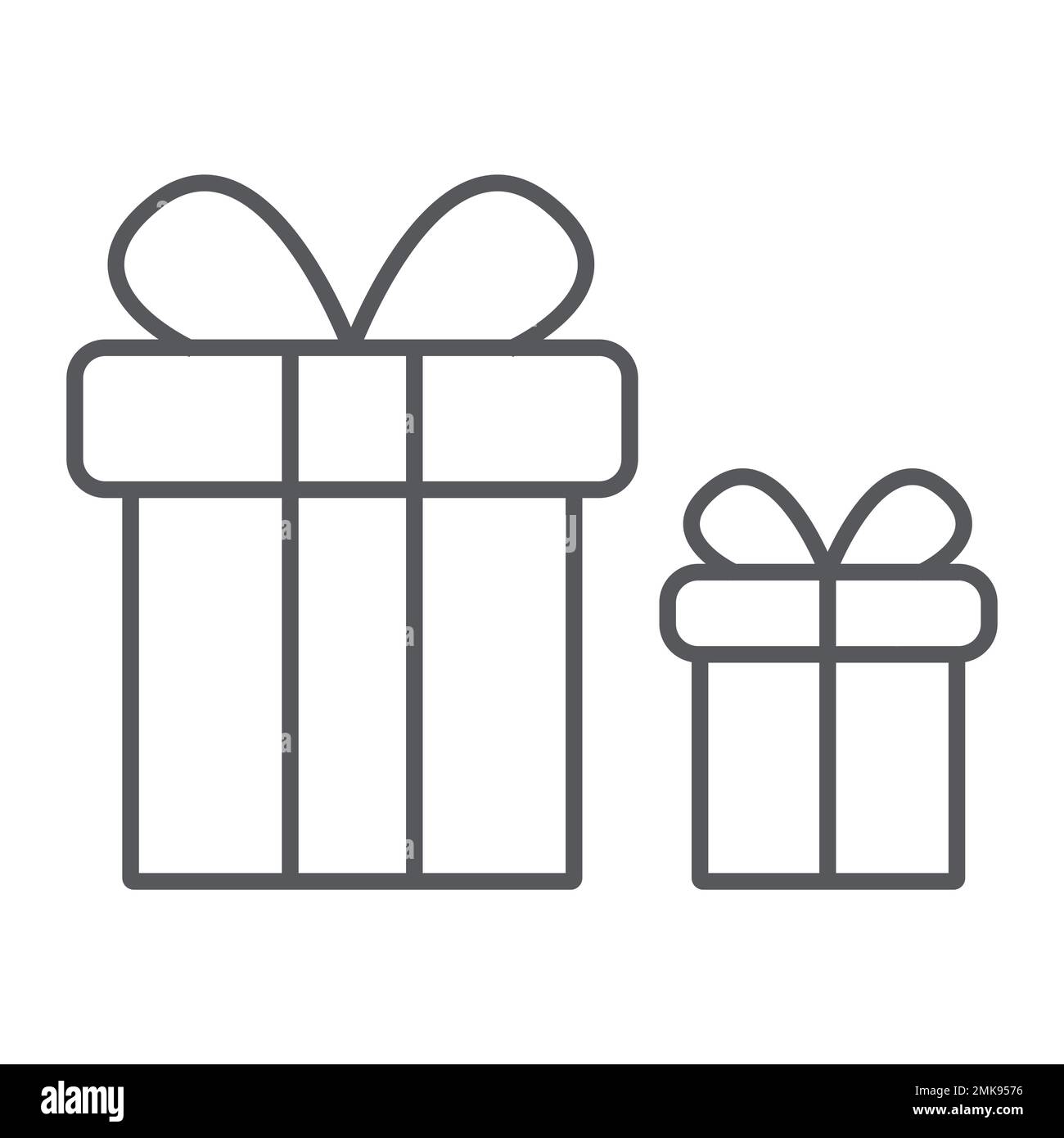 Boîtes-cadeaux icône de ligne mince, paquet et surprise, présente signe, graphiques vectoriels, un motif linéaire sur un fond blanc, eps 10. Illustration de Vecteur