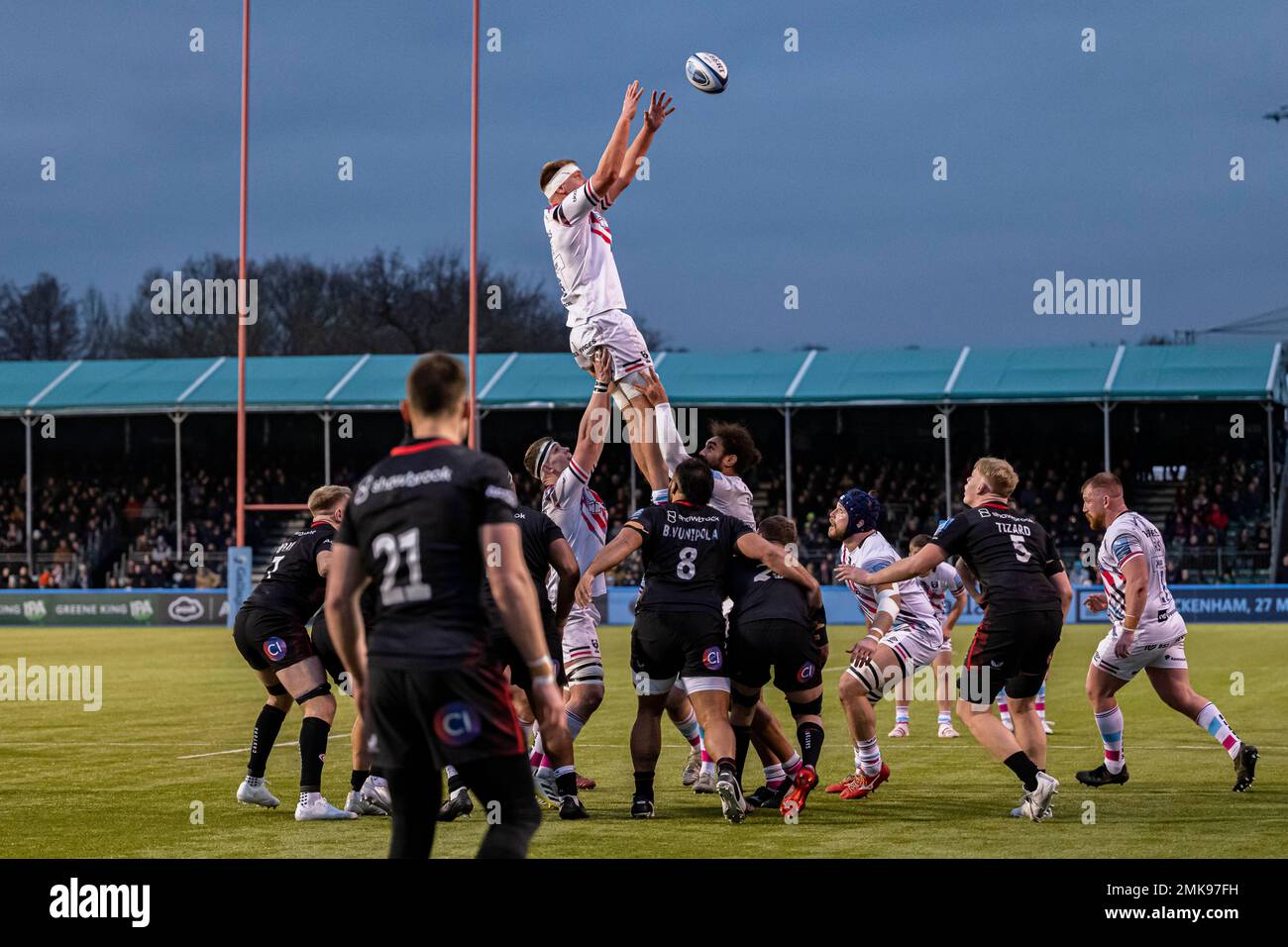 LONDRES, ROYAUME-UNI. 28th janvier 2023. Steven Luatua de Bristol Bears (Capt.) en action lors du match de rugby Gallagher Premiership Round 16 entre Saracens vs Bristol Bears au Stoop Stadium le samedi 28 janvier 2023. LONDRES, ANGLETERRE. Credit: Taka G Wu/Alay Live News Banque D'Images