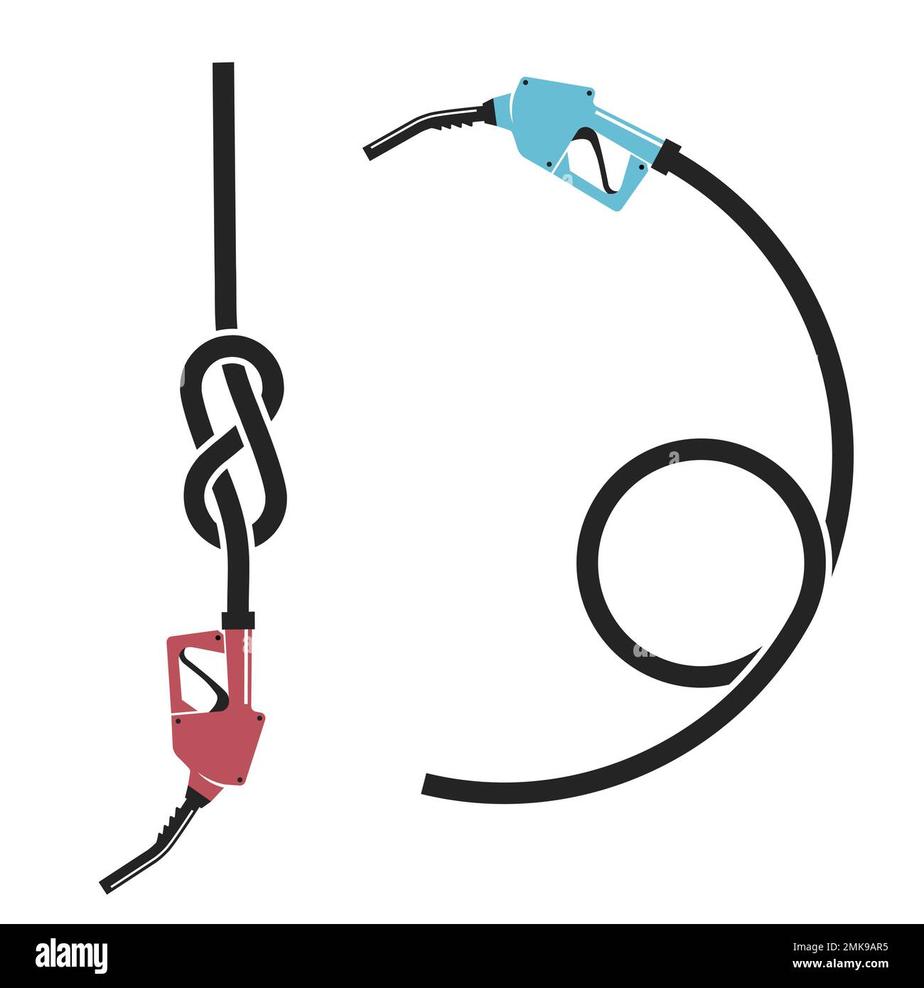 Buse de pompe à essence avec nœud et boucle sur tuyau flexible, pistolet de pompe à gaz, Vector Illustration de Vecteur
