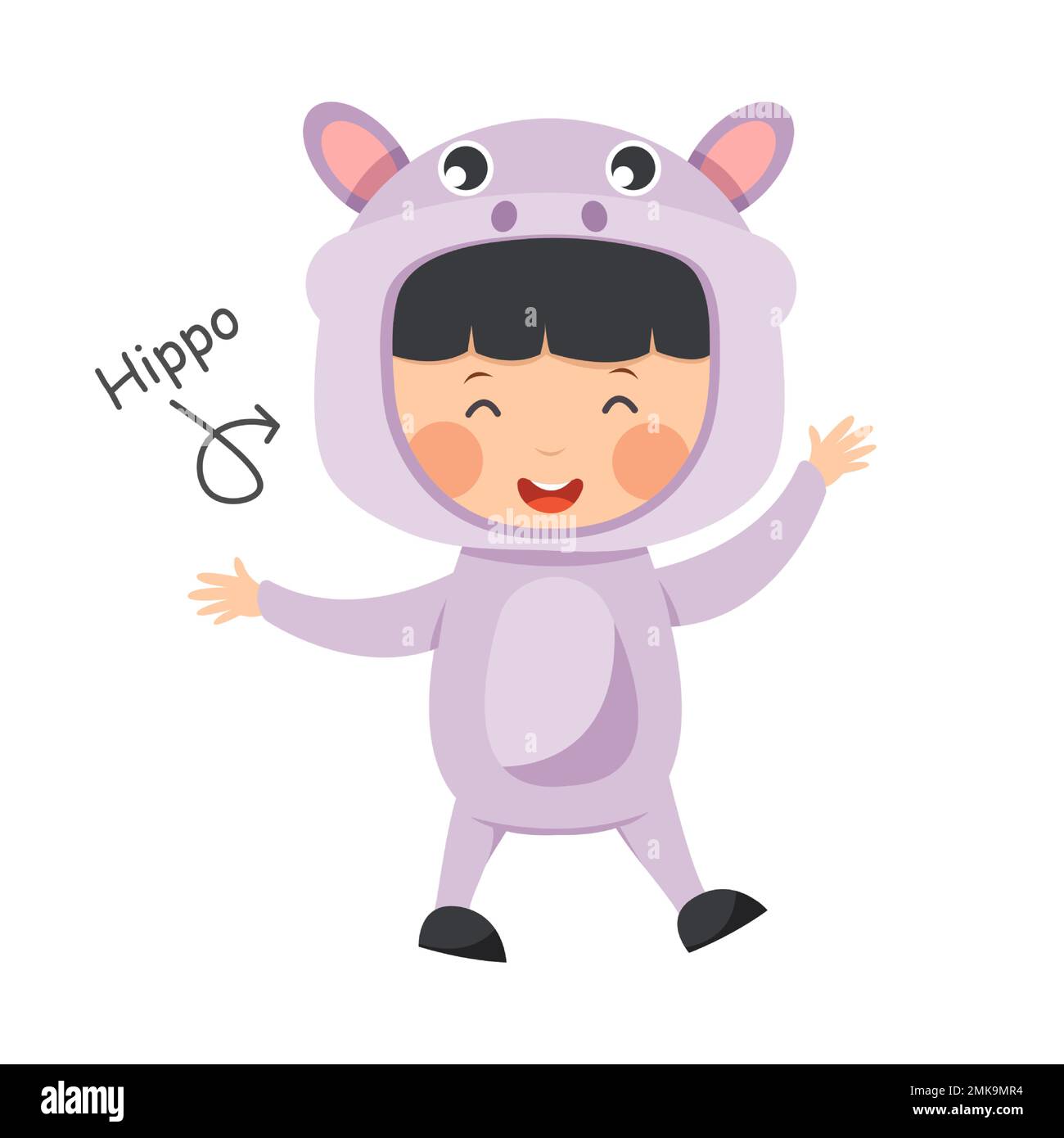 L'enfant heureux porte des costumes d'animaux d'Hippopotamus . Vecteur . Illustration de Vecteur