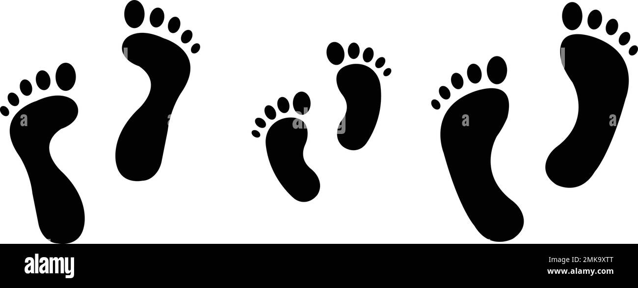Ensemble d'icônes d'empreintes humaines. Imprimés pour pieds de famille. Père mère et enfant marches. Symbole homme femme et bébé marche. Illustration de Vecteur