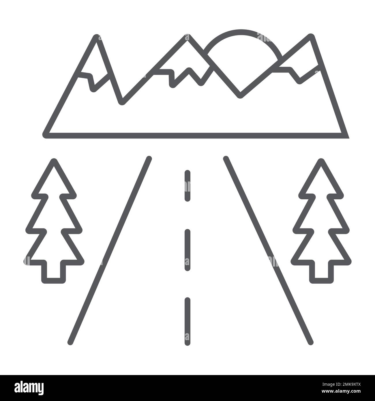 Icône de ligne mince de route, voyage et route, signalisation routière, graphiques vectoriels, un motif linéaire sur un fond blanc, eps 10. Illustration de Vecteur