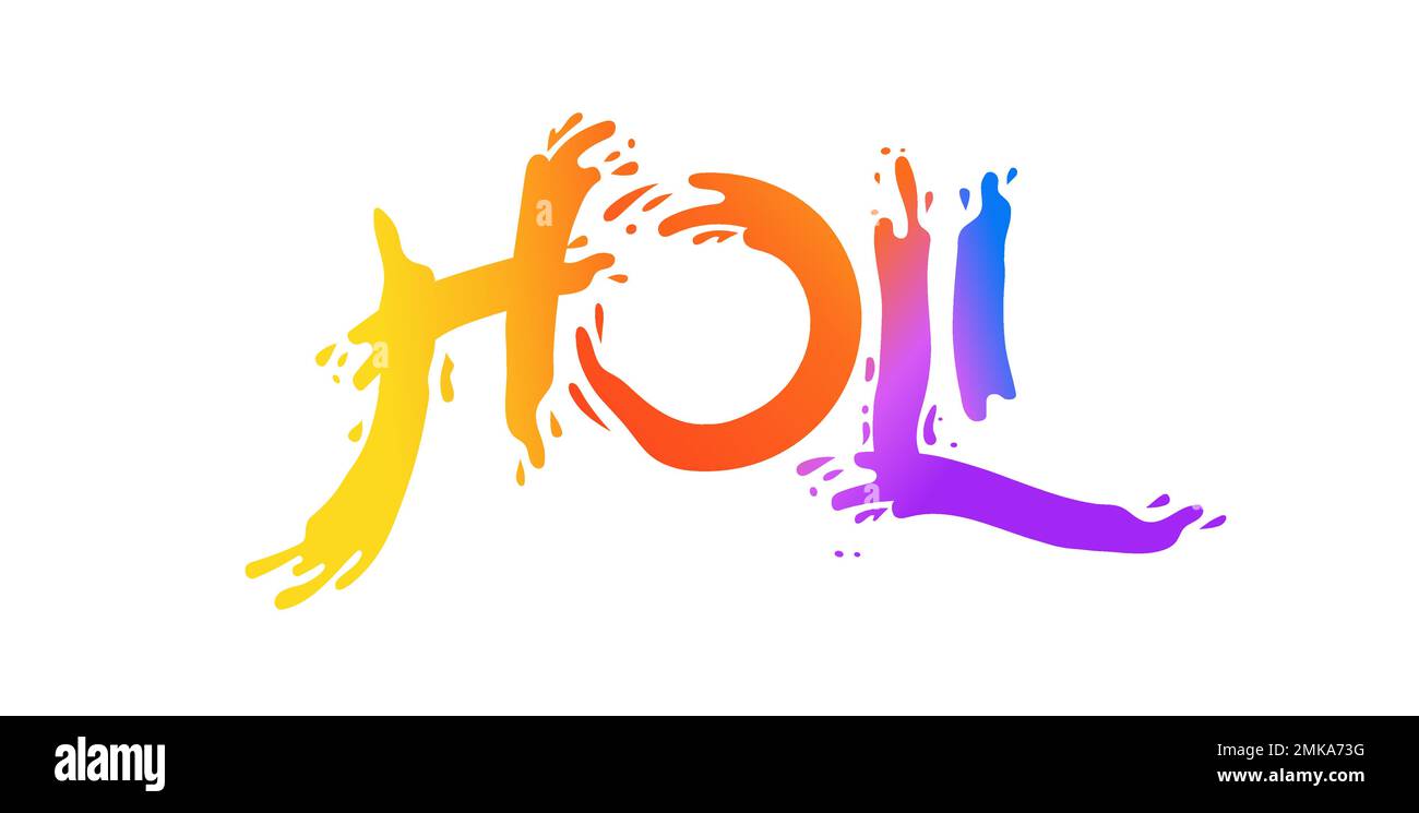 Joyeux festival Holi. Lettrage coloré fait avec des éclaboussures Illustration de Vecteur