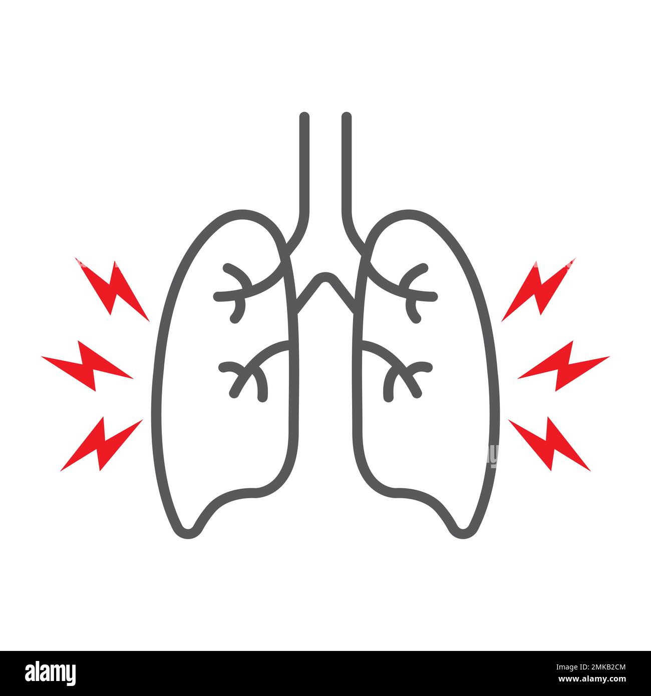 Poumons douleur ligne fine icône, corps et douloureux, poumons signe d'achent, graphiques vectoriels, un modèle linéaire sur un fond blanc, eps 10. Illustration de Vecteur