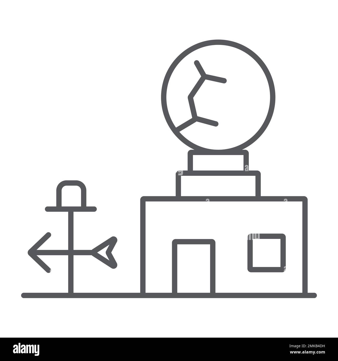 Icône de ligne mince de station météorologique, anémomètre et prévisions, signe de station météorologique, graphiques vectoriels, un motif linéaire sur fond blanc, eps 10. Illustration de Vecteur