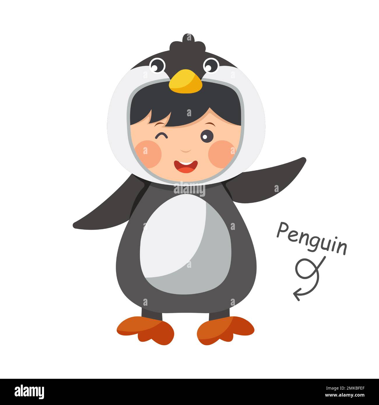 L'enfant heureux porte des costumes d'animaux de pingouin . Vecteur . Illustration de Vecteur