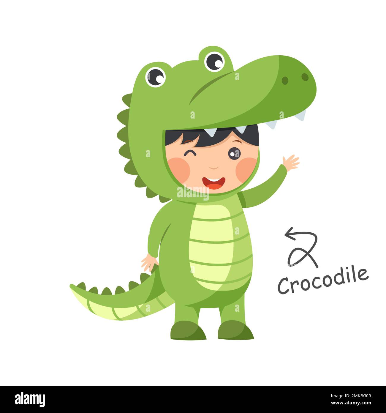 L'enfant heureux porte des costumes d'animaux de crocodile . Vecteur . Illustration de Vecteur