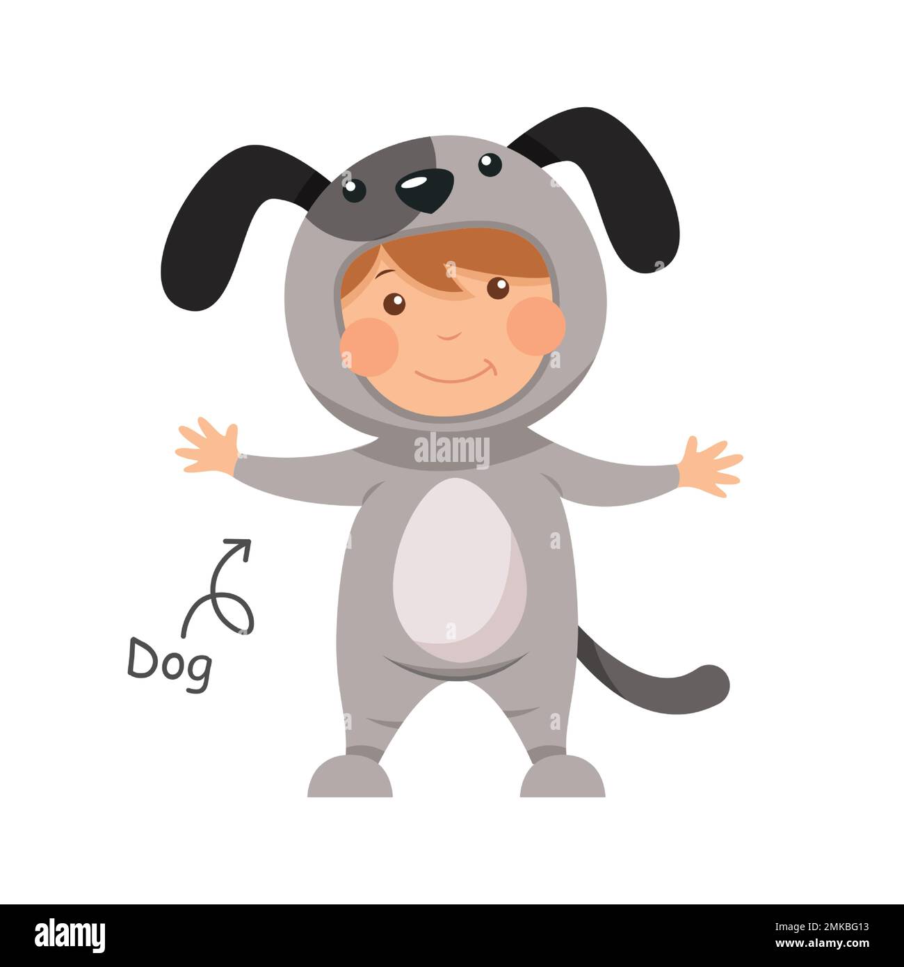 L'enfant heureux porte des costumes d'animaux de chien . Vecteur . Illustration de Vecteur