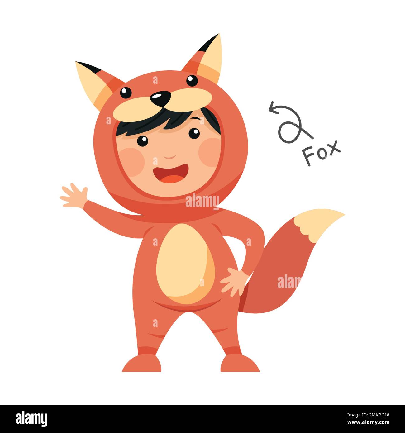 L'enfant heureux porte des costumes d'animaux de Fox . Vecteur . Illustration de Vecteur