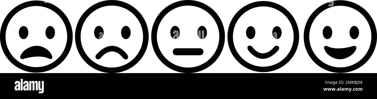 Ensemble de différentes icônes de visage emoji d'expression faciale. Émoticone visages heureux et tristes . Émoticônes et émotions déprimées. Expressions et humeur mixtes Illustration de Vecteur