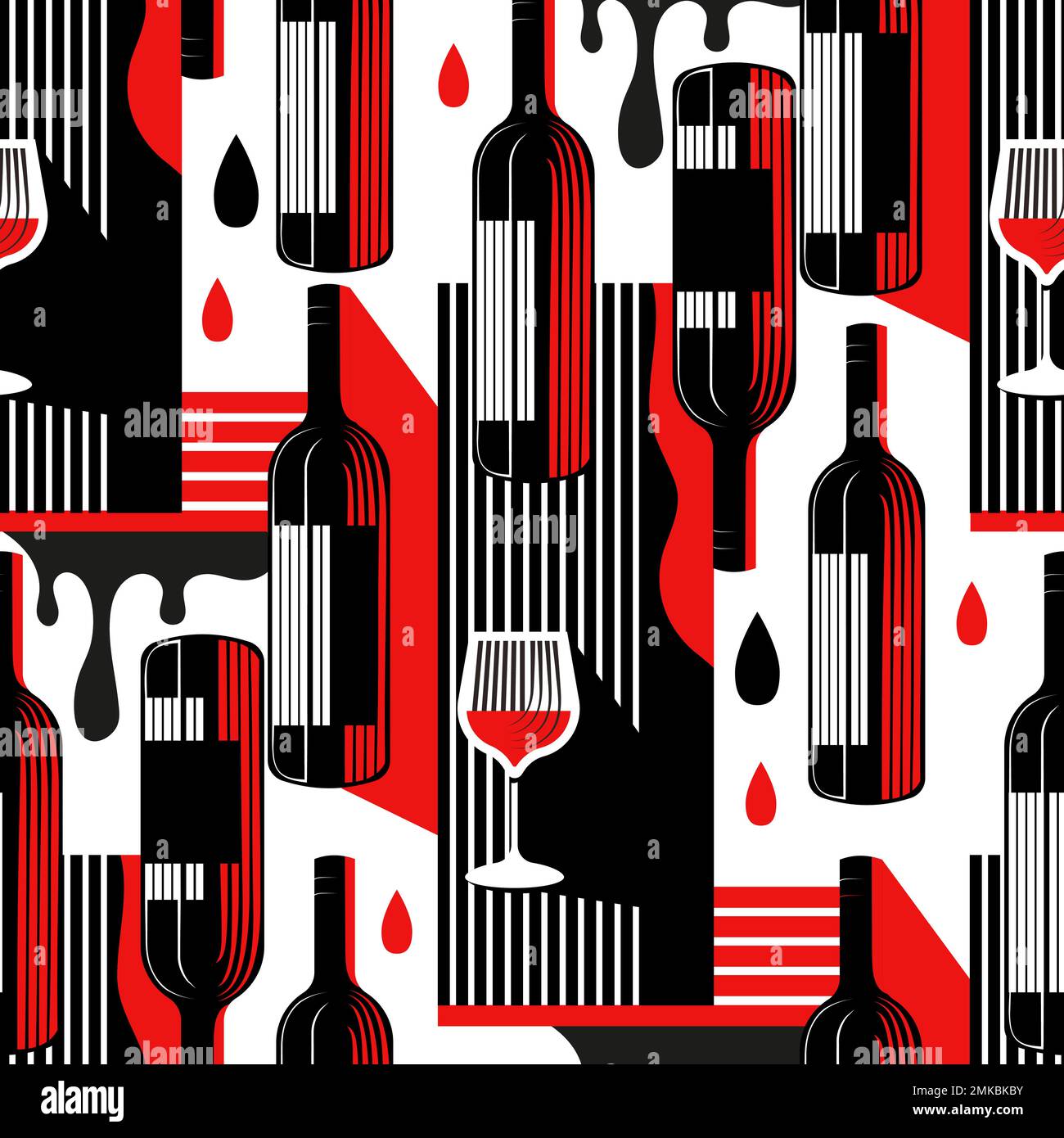 Vin rouge motif vectoriel sans couture, verre à boire, fond géométrique moderne. Papier peint de mode créatif. Design créatif. Illustration de Vecteur