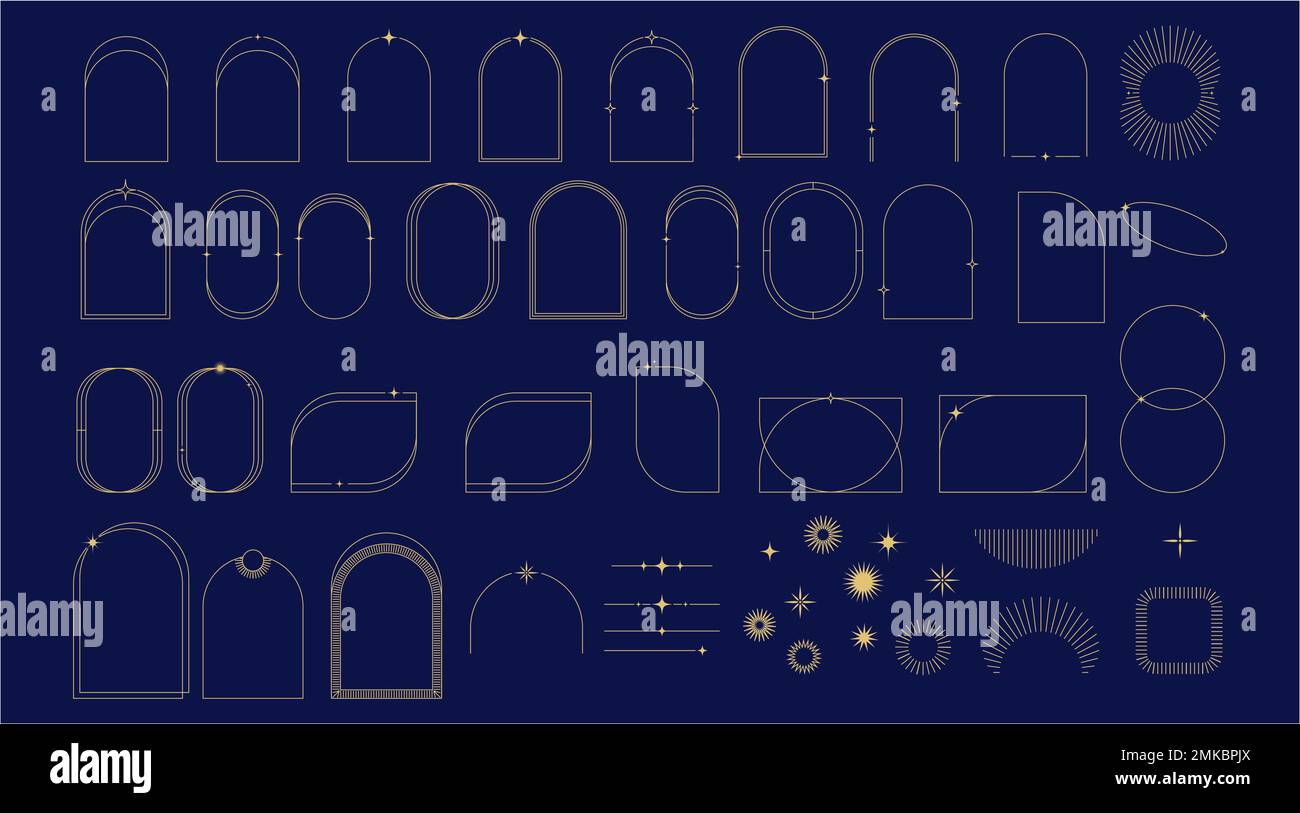 Cadres, arcs, étoiles et éléments linéaires esthétiques modernes et minimalistes Illustration de Vecteur