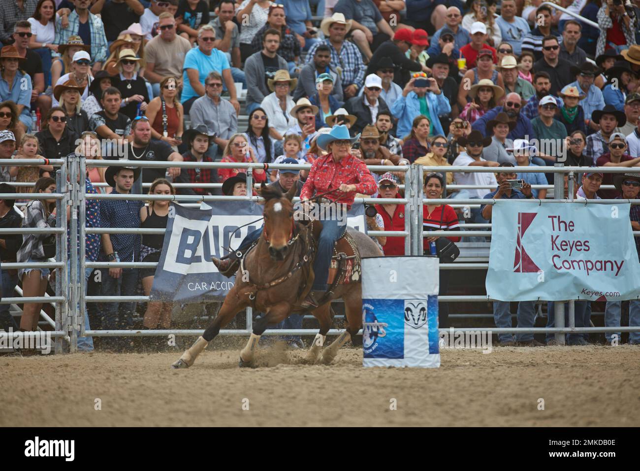 Homestead, Floride, États-Unis. 28th janvier 2023. 74th Rodeo de championnat annuel Homestead, présenté par Downrite Engineering et Spitzer Chrysler Dodge Jeep RAM de Homestead. Barrel Racing, Bull Riding, Tie Down Roping, Team Roping, Saddle Bronc Riding, Bareback Bronc Riding, Steer Wrestling, John Harrison Specialty Act, Homestead Everglades Posse Specialty Act. PRCA. Credit: Yaroslav Sabitov/YES Market Media/Alay Live News Banque D'Images