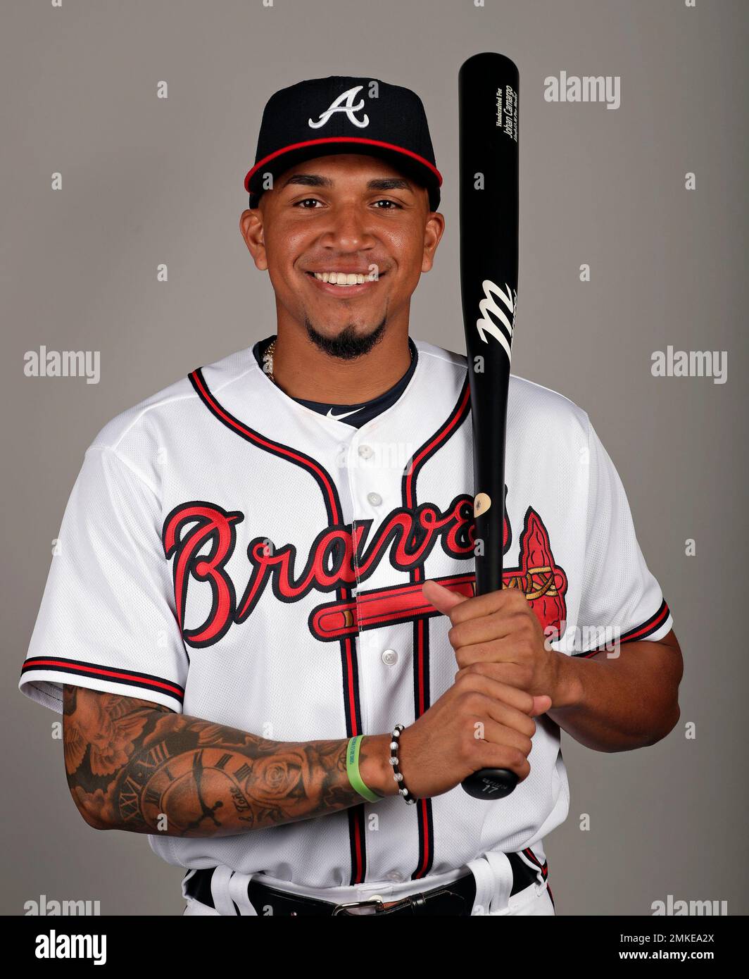 This is a 2019 photo of Johan Camargo of the Atlanta Braves baseball team. This image reflects the 2019 active roster as of Friday Feb. 22, 2019, when this image was taken. (AP Photo/John Raoux) Banque D'Images