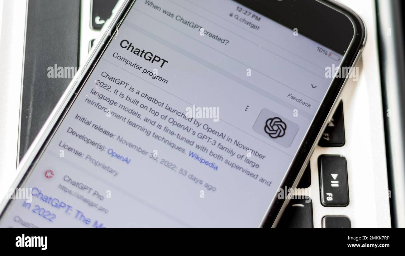 ChatGPT Ouvrir ai chatbot site Web sur un smartphone. 23 janvier 2023, Swat, Pakistan Banque D'Images