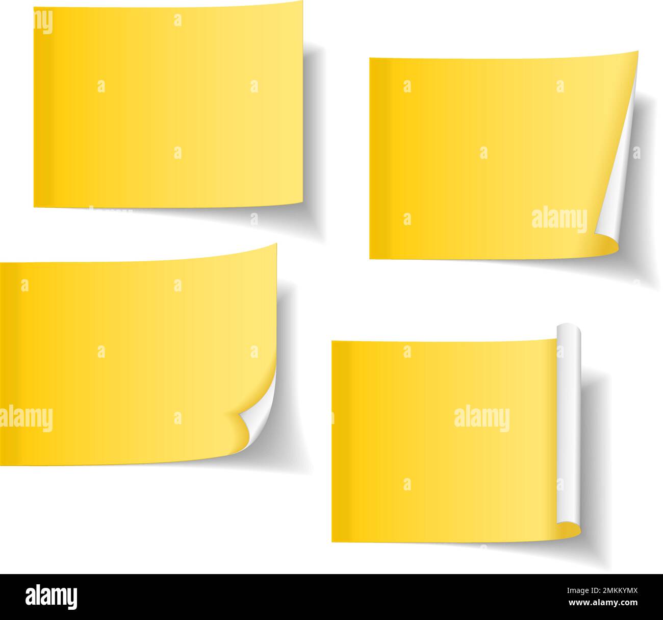 Quatre notes adhésives jaunes différentes, illustration Vector eps10 Illustration de Vecteur