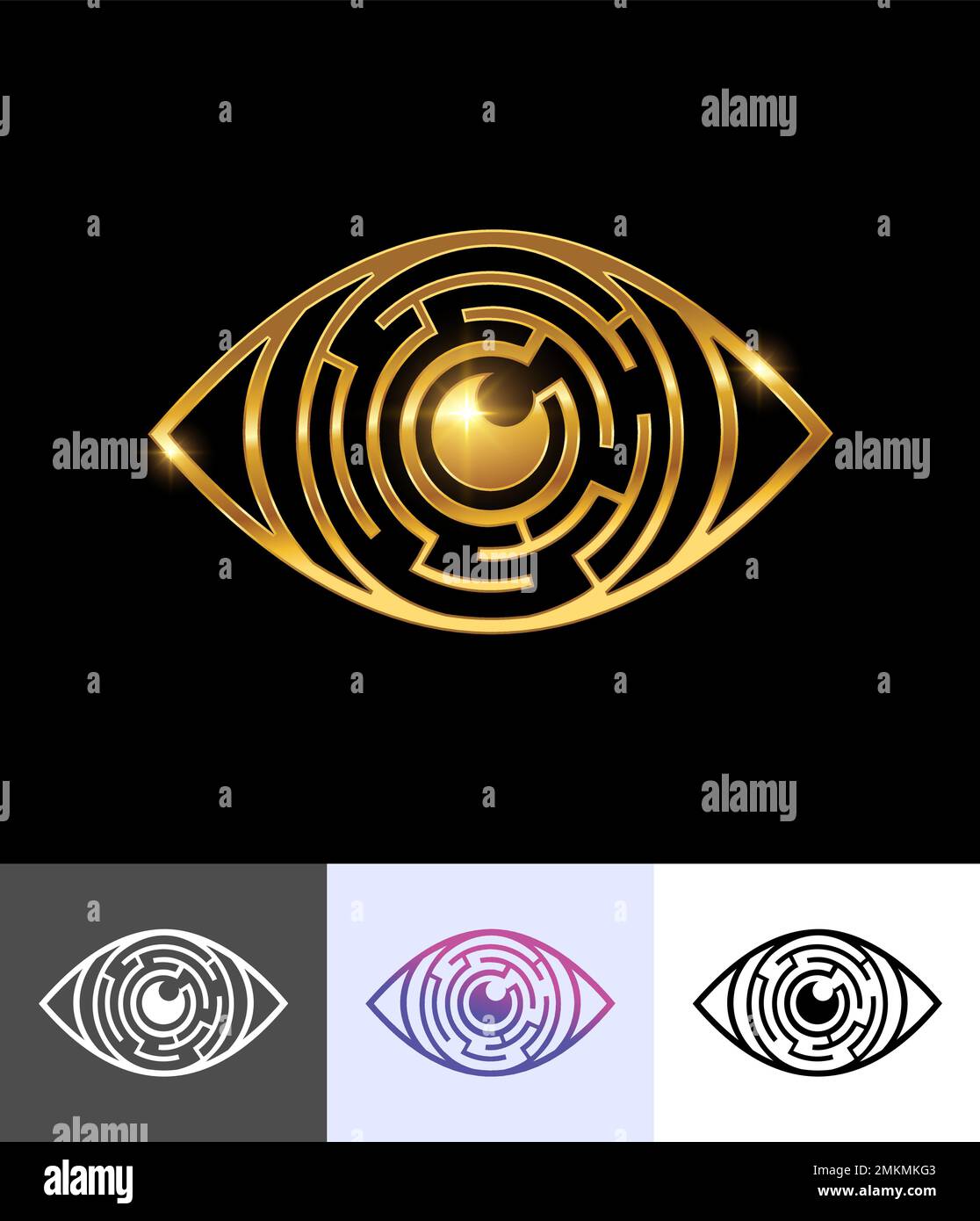 Ensemble d'illustrations vectorielles de symbole Golden Eye Vector Sign sur fond noir avec effet brillant doré Illustration de Vecteur