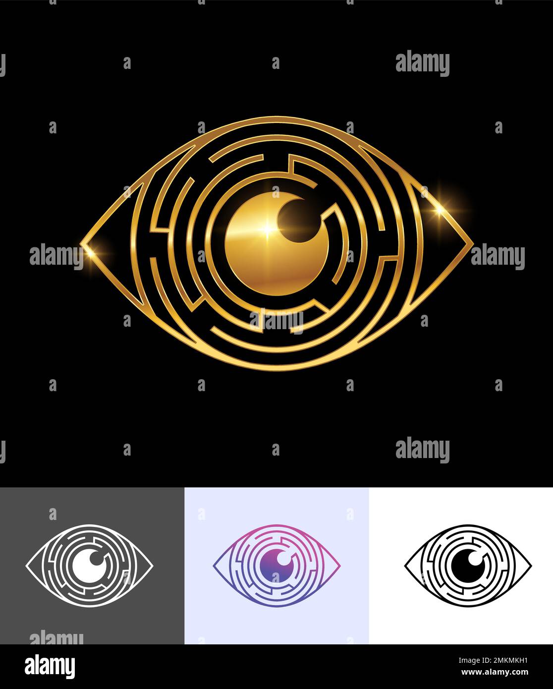 Ensemble d'illustrations vectorielles de symbole Golden Eye Vector Sign sur fond noir avec effet brillant doré Illustration de Vecteur