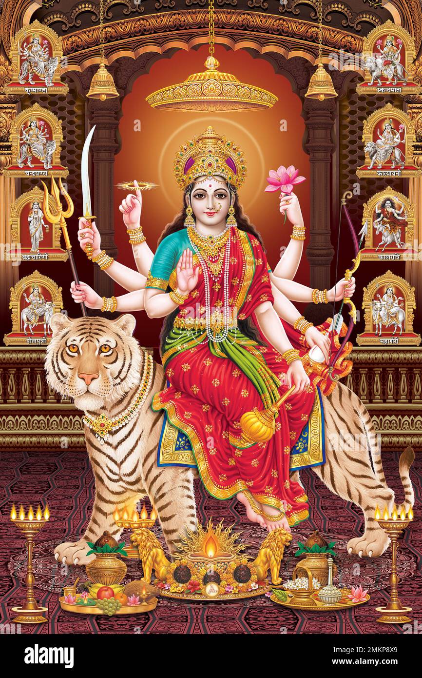 Nau Durga, Durga Mata Digital Poster Banque D'Images
