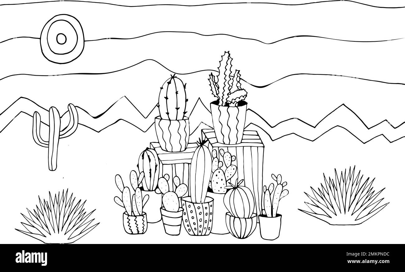 Différents types de cactus dans les pots Illustration de Vecteur