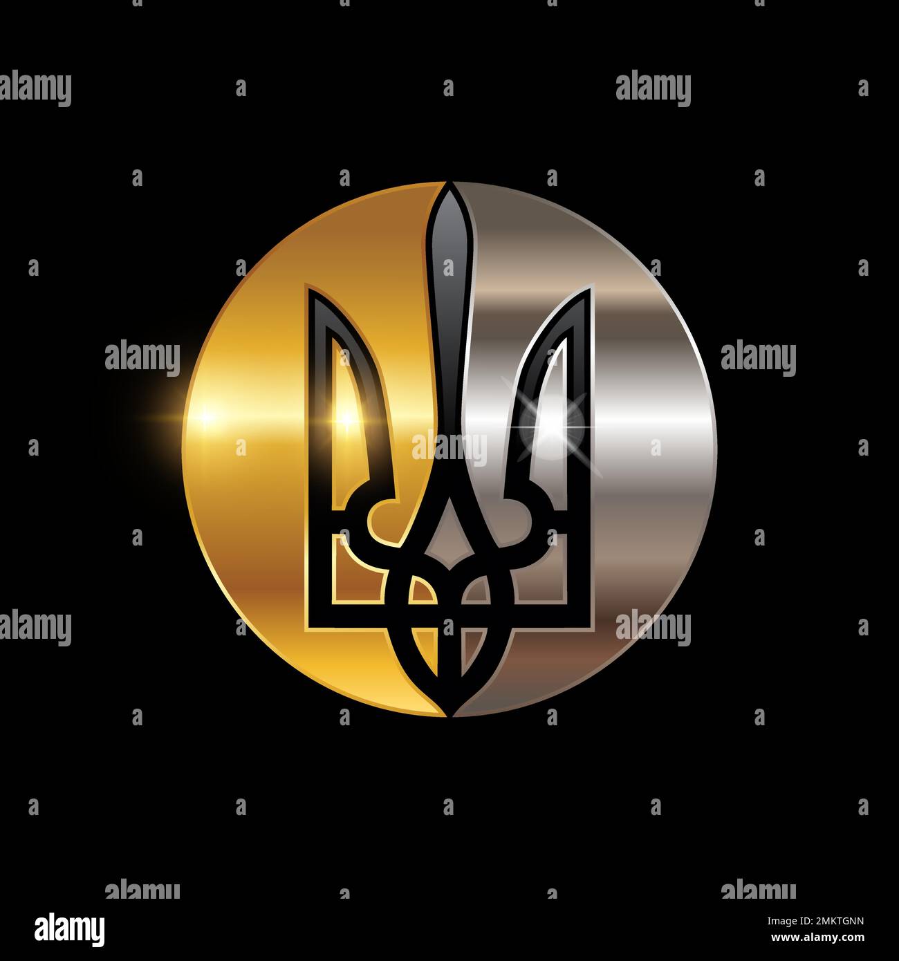 Illustration vectorielle du logo ukrainien Trident Emblem Ukraine Tryzub Gold et Silver Color Illustration de Vecteur