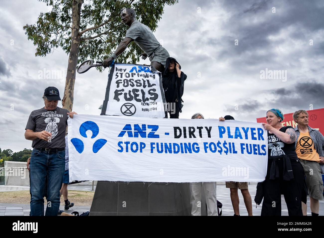 Extinction les manifestants de la rébellion sont retirés de l'Open de tennis australien Banque D'Images