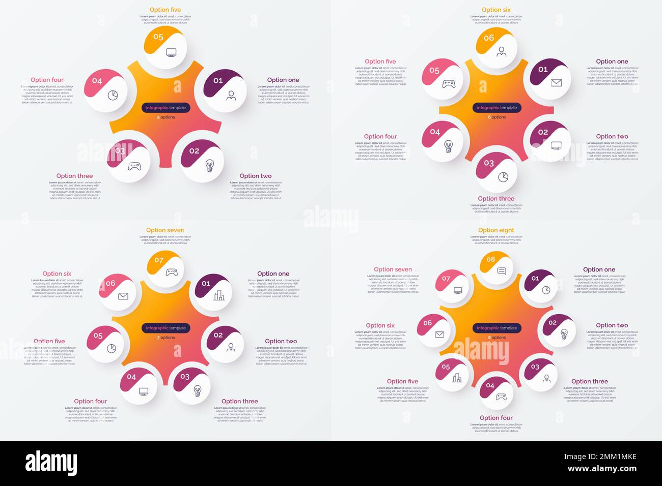 Ensemble de 5 6 4 8 diagrammes d'infographie de cercle d'options. Illustration vectorielle Illustration de Vecteur