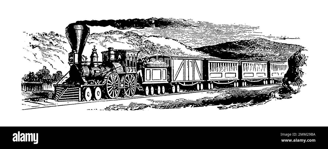 gravure du train à vapeur datant du 19th siècle. Publié dans Proben-Album, Buchdruckerei Julius Klinkhardt, Leipzig, Allemagne (1881). Banque D'Images