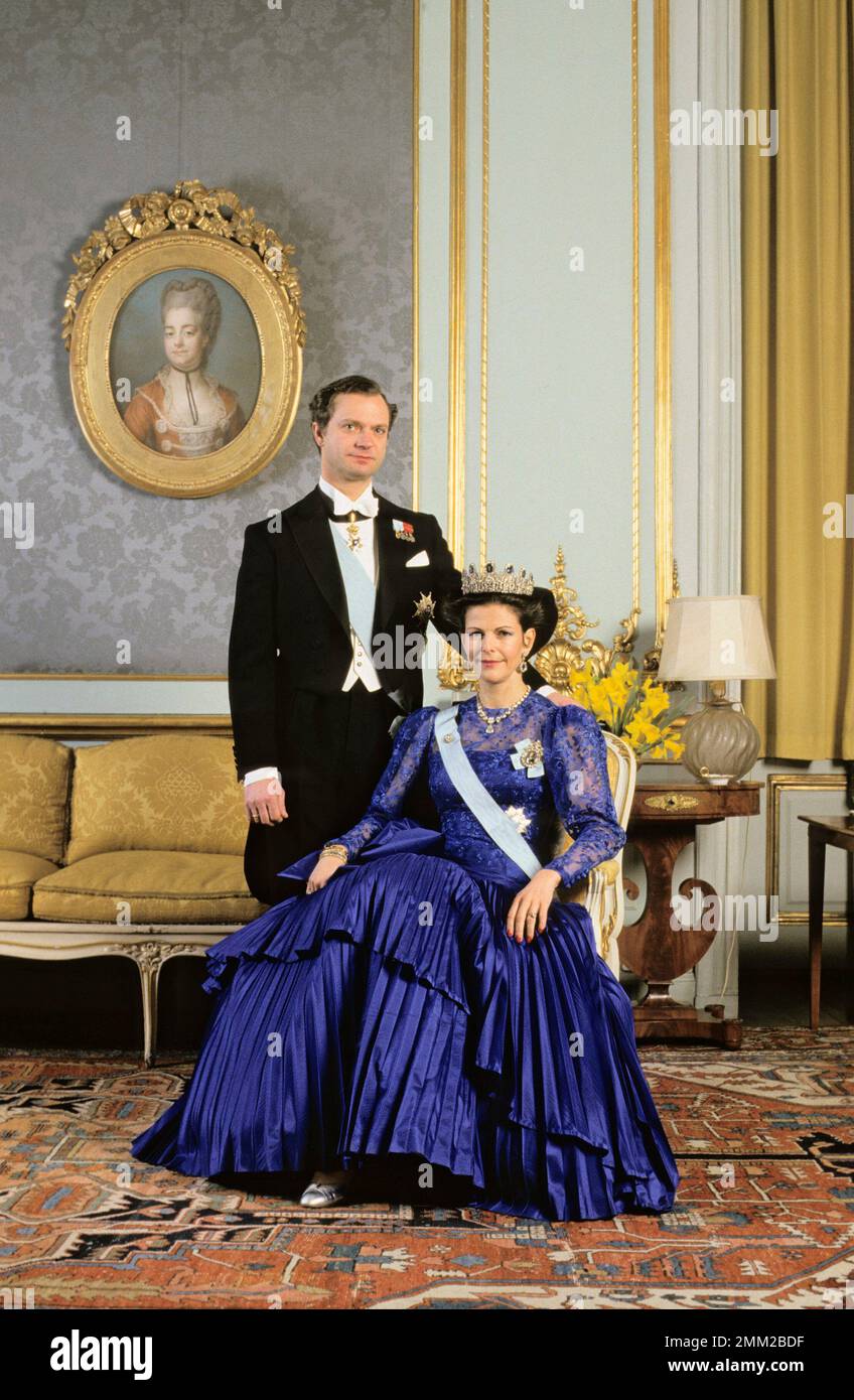 Carl XVI Gustaf, roi de Suède. Né le 30 avril 1946. Le roi Carl XVI Gustaf et la reine Silvia Renate Sommerlath 1986. Le roi a 40 ans ce jour-là, le 30 avril 1986. Banque D'Images