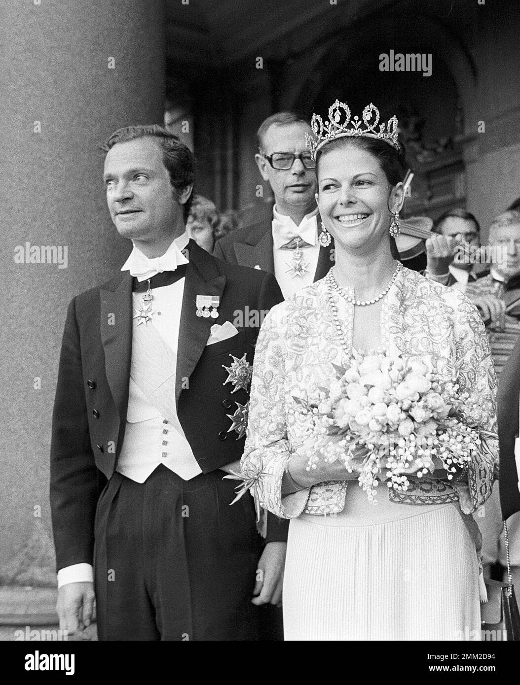 Mariage de Carl XVI Gustaf et Silvia Sommerlath. Carl XVI Gustaf, roi de Suède. Né le 30 avril 1946. Photo dans la soirée la veille de leur mariage lors d'un gala à l'opéra royal de Stockholm le 18 juin 1976. BV55-2 Banque D'Images