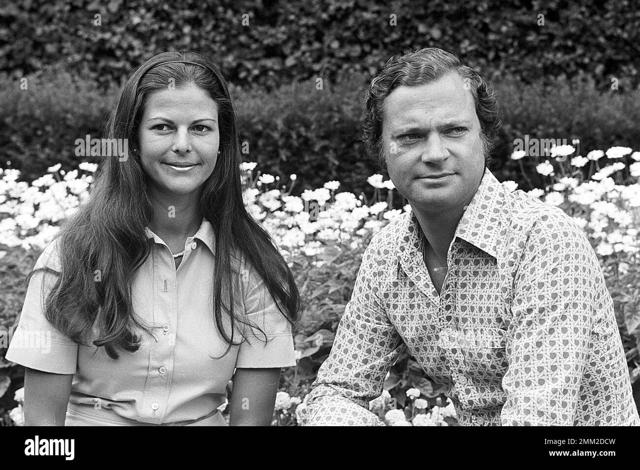 Roi Carl XVI Gustaf de Suède et épouse la reine Silvia photo 9 août 1976 sur le domaine du château royal de Solliden sur Öland. Banque D'Images