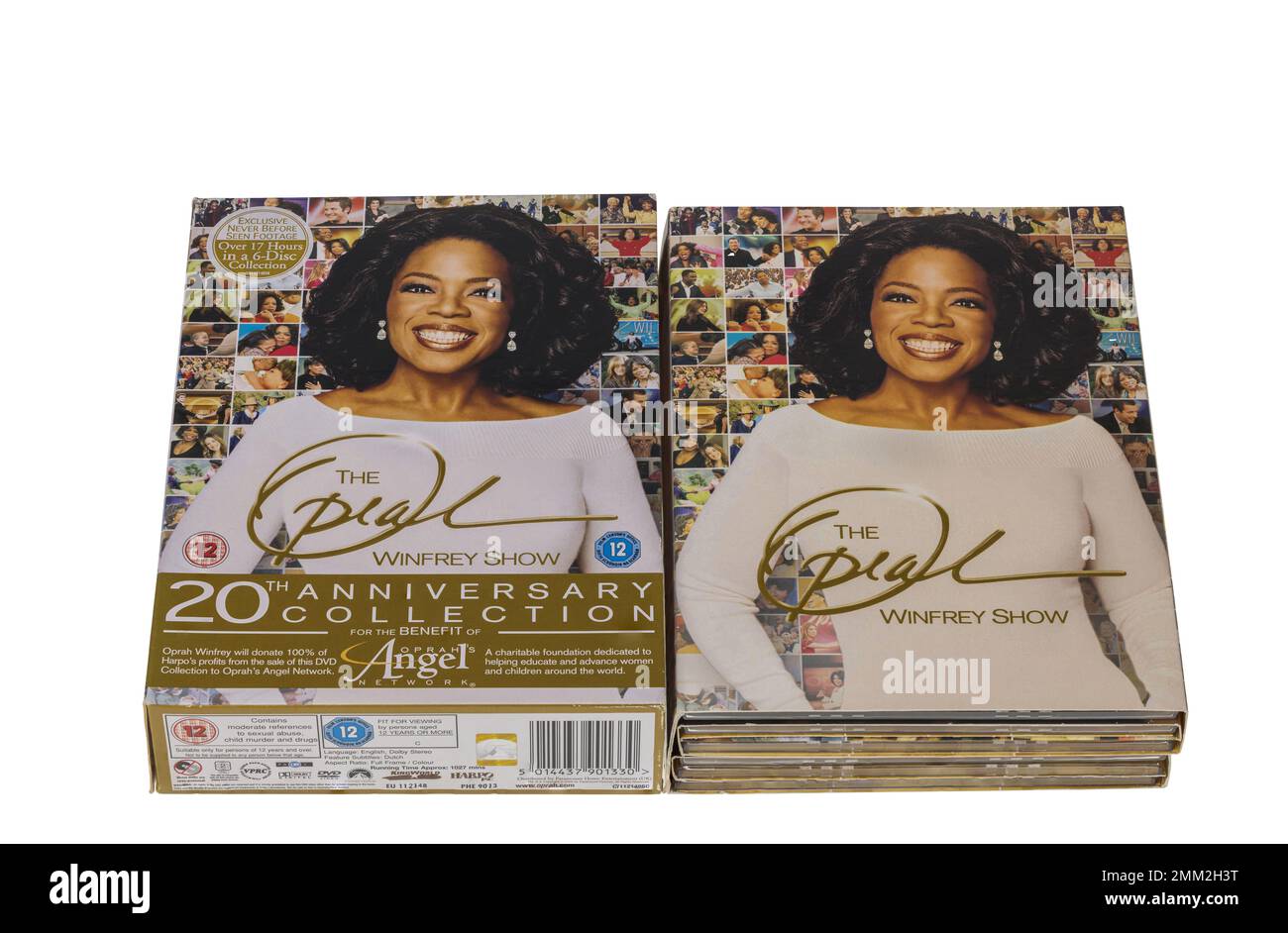 Vue rapprochée de la collection de coffrets DVD anniversaire 20th du spectacle Oprah Winfrey. Suède. Banque D'Images