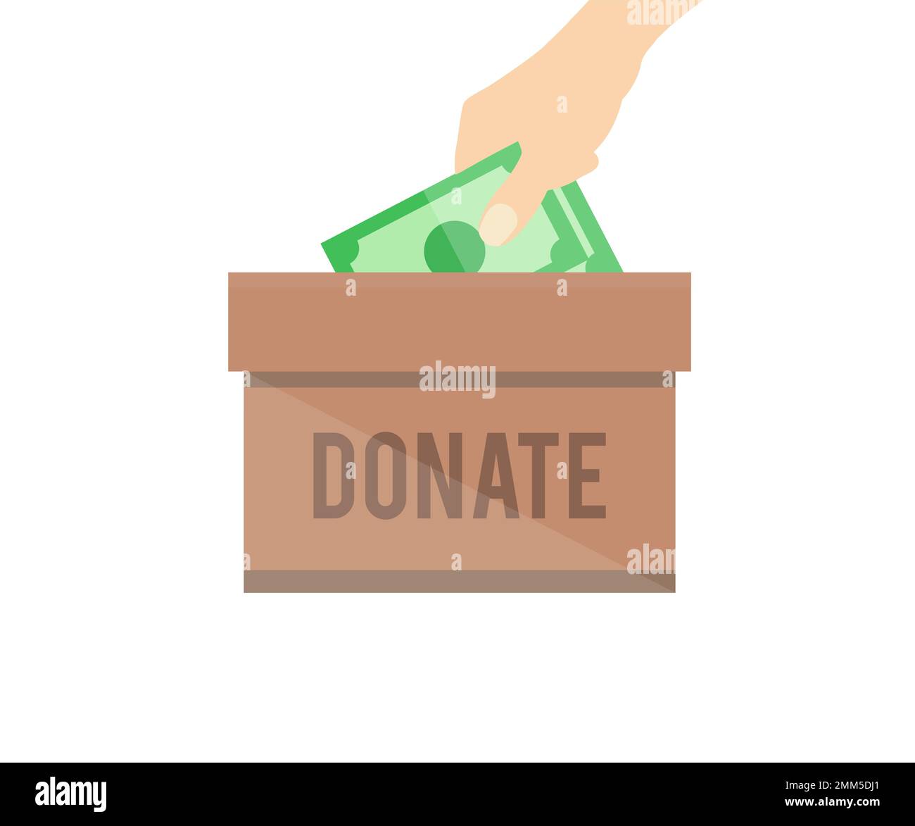Boîte de dons et concept de bienfaisance. Main humaine mettant argent argent argent logo conception. Icône donner de l'argent. Symbole d'illustration de paiement. Concept de don. Illustration de Vecteur