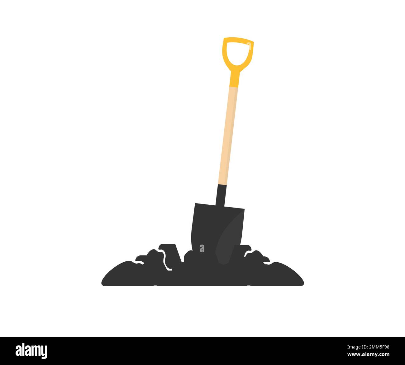 Pelle coincée dans un tas de terre sale logo conception. Jardinage, outil de construction. Pelle et terre brune sèche. Le concept de creusement, à l'aide d'une pelle. Illustration de Vecteur
