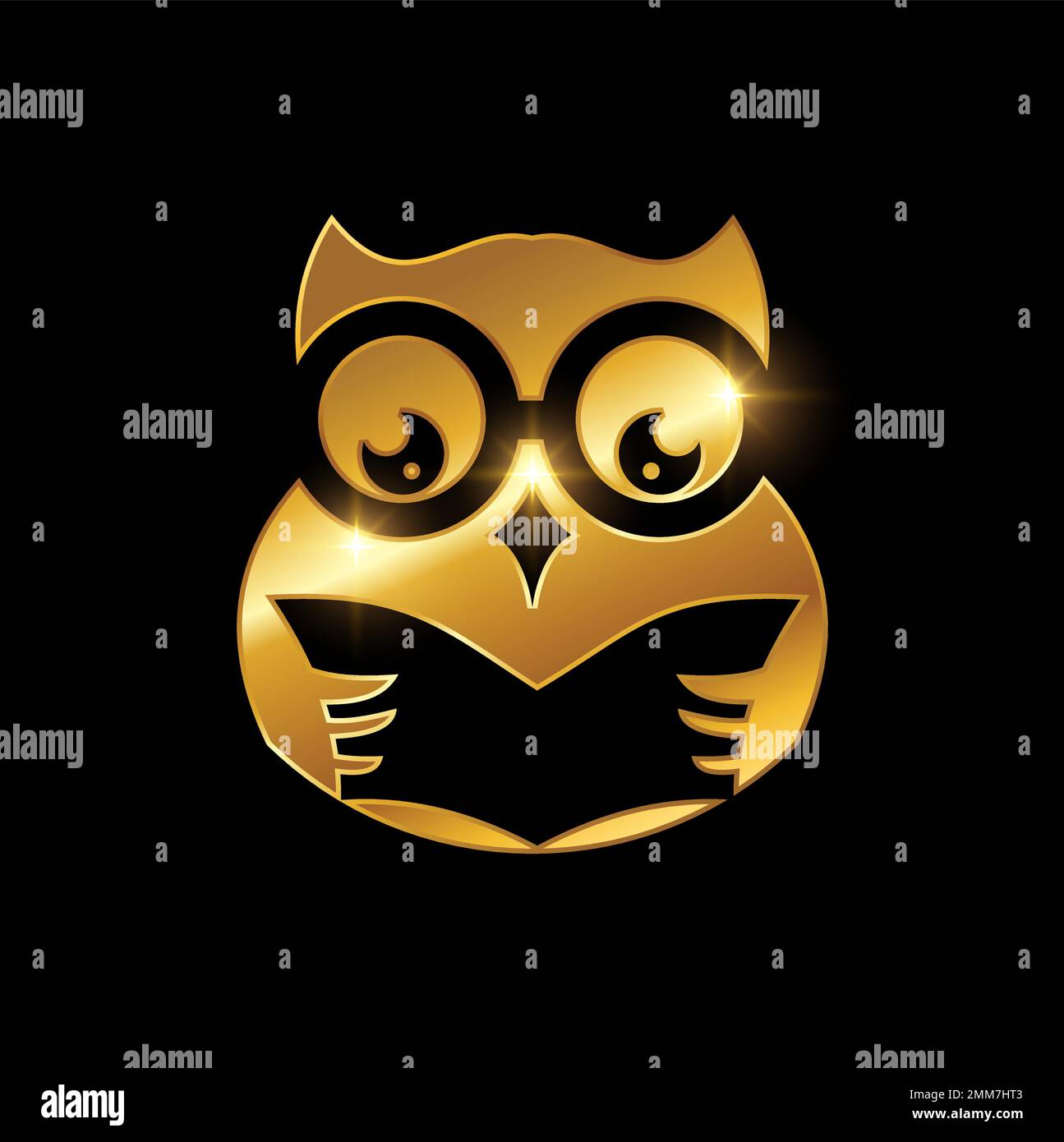 Une illustration vectorielle du logo symbole Golden Owl affiche un arrière-plan noir avec effet brillant doré Illustration de Vecteur