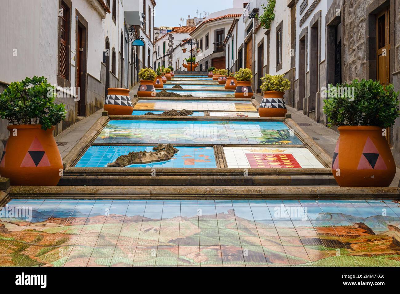 Célèbre rue Paseo de Canarias sur Firgas, Gran Canaria, îles Canaries, Espagne Banque D'Images