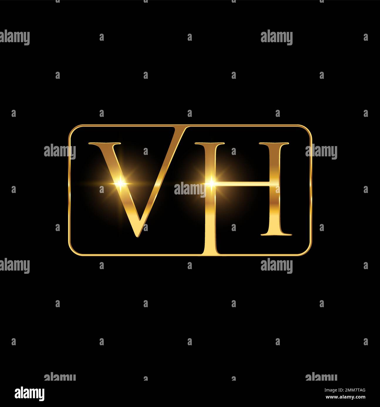 Un vecteur Illustration ensemble de Monogramme Golden VH logo initial signer dans fond noir avec effet brillant or Illustration de Vecteur