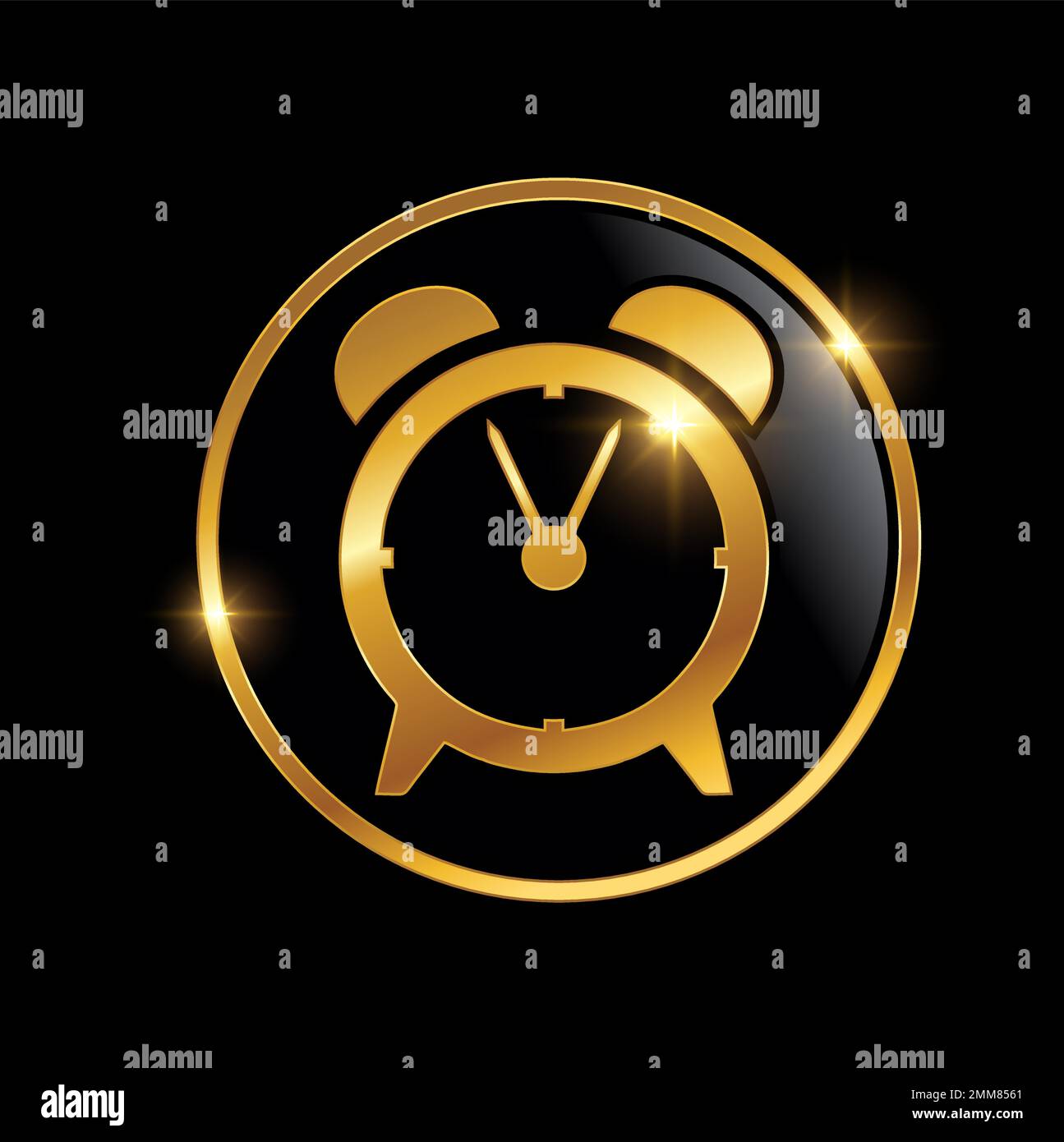 Un vecteur Illustration du symbole Golden Clock logo signe dans fond noir avec effet brillant or Illustration de Vecteur