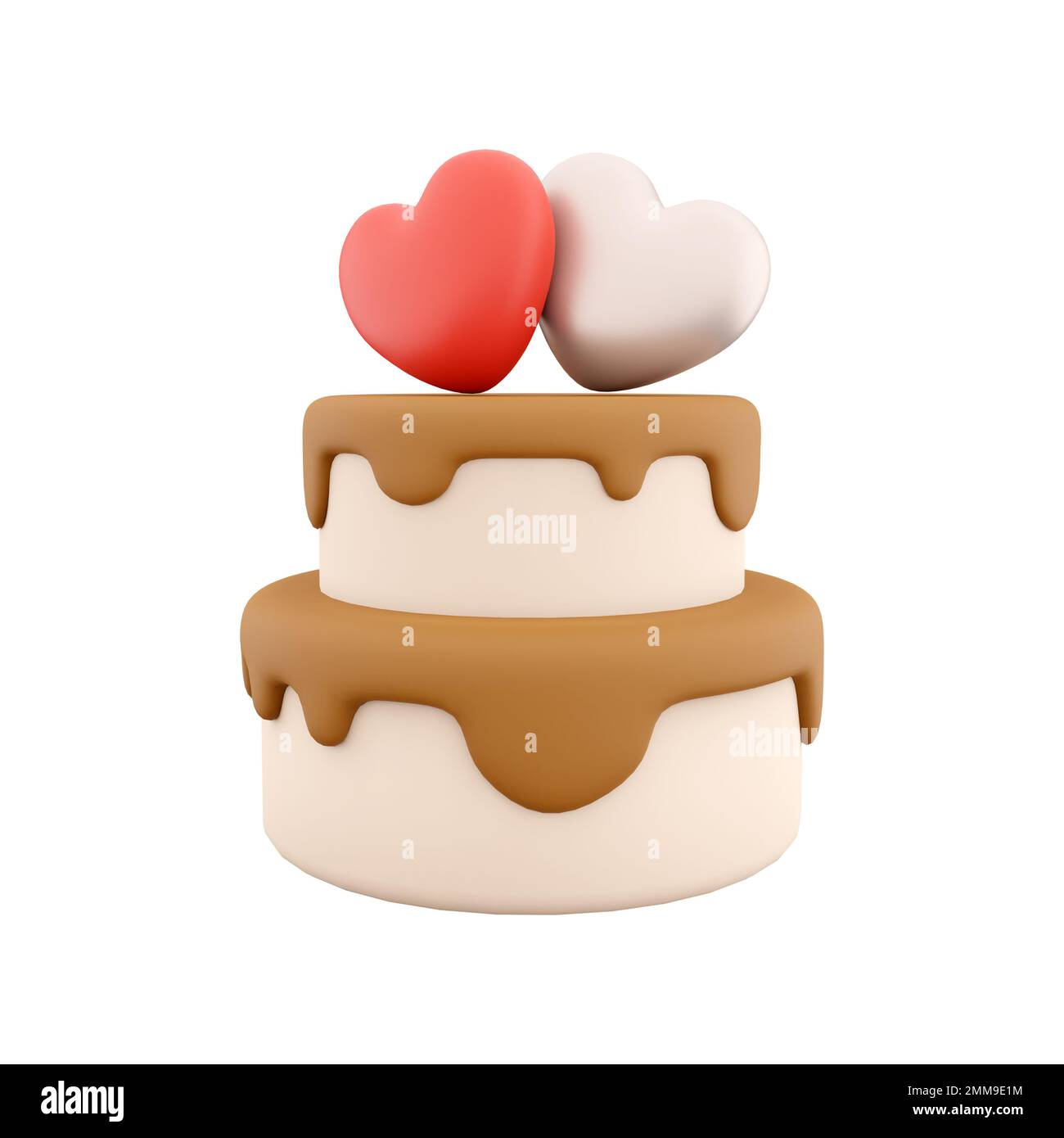 3D un gâteau de jour à la Saint-Valentin avec l'icône en forme de cœur. 3d rend le gâteau avec icône en forme de coeur. Joyeux gâteau de Saint Valentin avec cœur. Banque D'Images