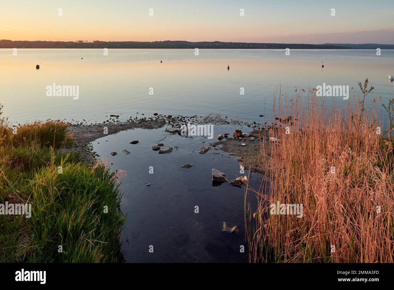 Matin au lac Ammer, Schondorf, haute-Bavière, Allemagne Banque D'Images