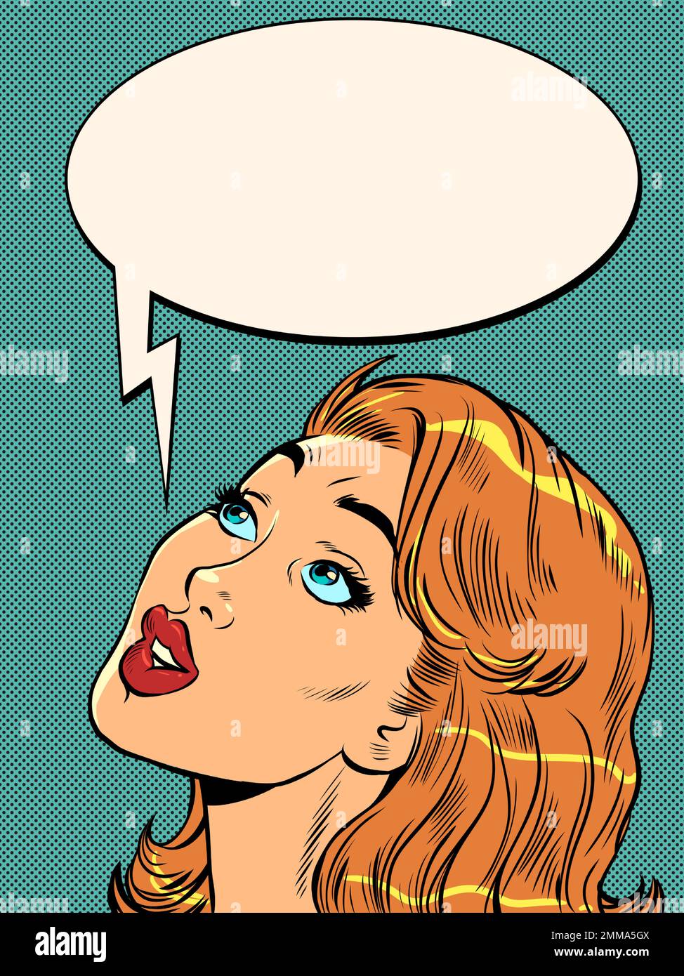 Pop art belle femme regarde avec surprise. Grande face. fille de dame Illustration de Vecteur