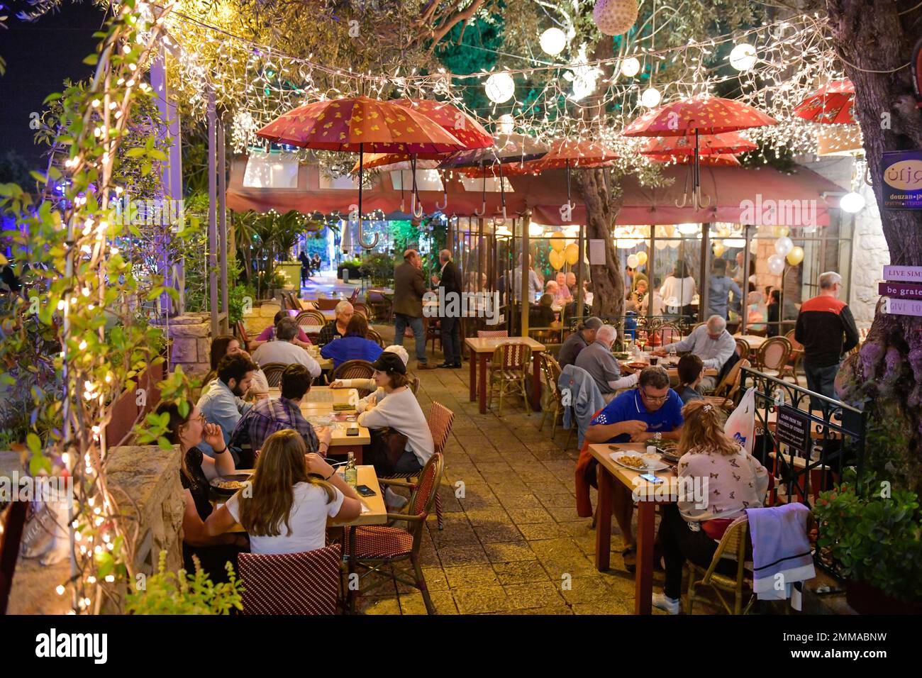 Restaurant, colonie allemande, Sderot Ben Gurion, Vieille ville, Haïfa, Israël Banque D'Images