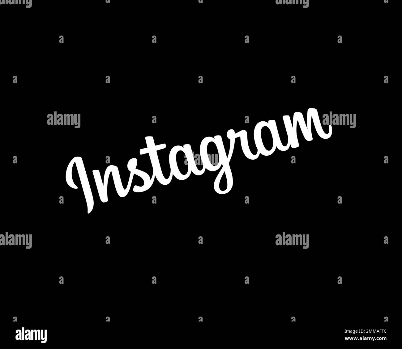 Instagram mot-symbole blanc, pivoté, fond noir, logo, marque Banque D'Images