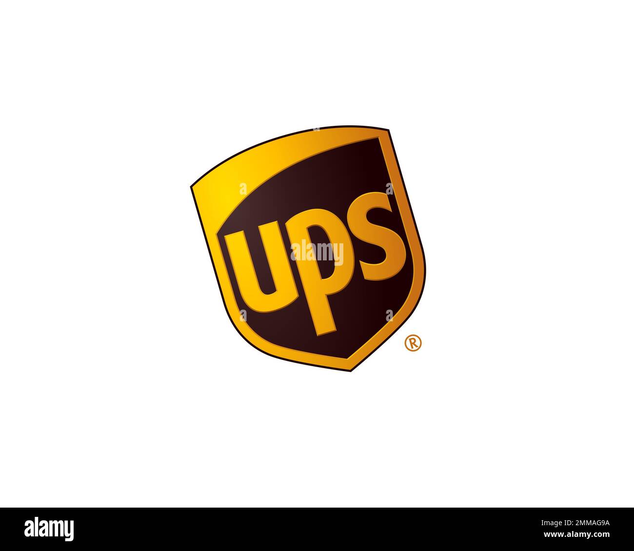United Parcel Service, rotation, fond blanc, logo, marque Banque D'Images