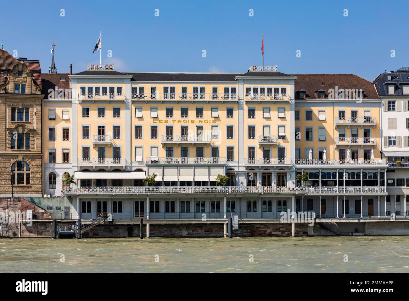 Hôtel de luxe les trois Rois sur les rives du Rhin, du Rhin, de Bâle, du canton de Bâle-ville, Suisse Banque D'Images