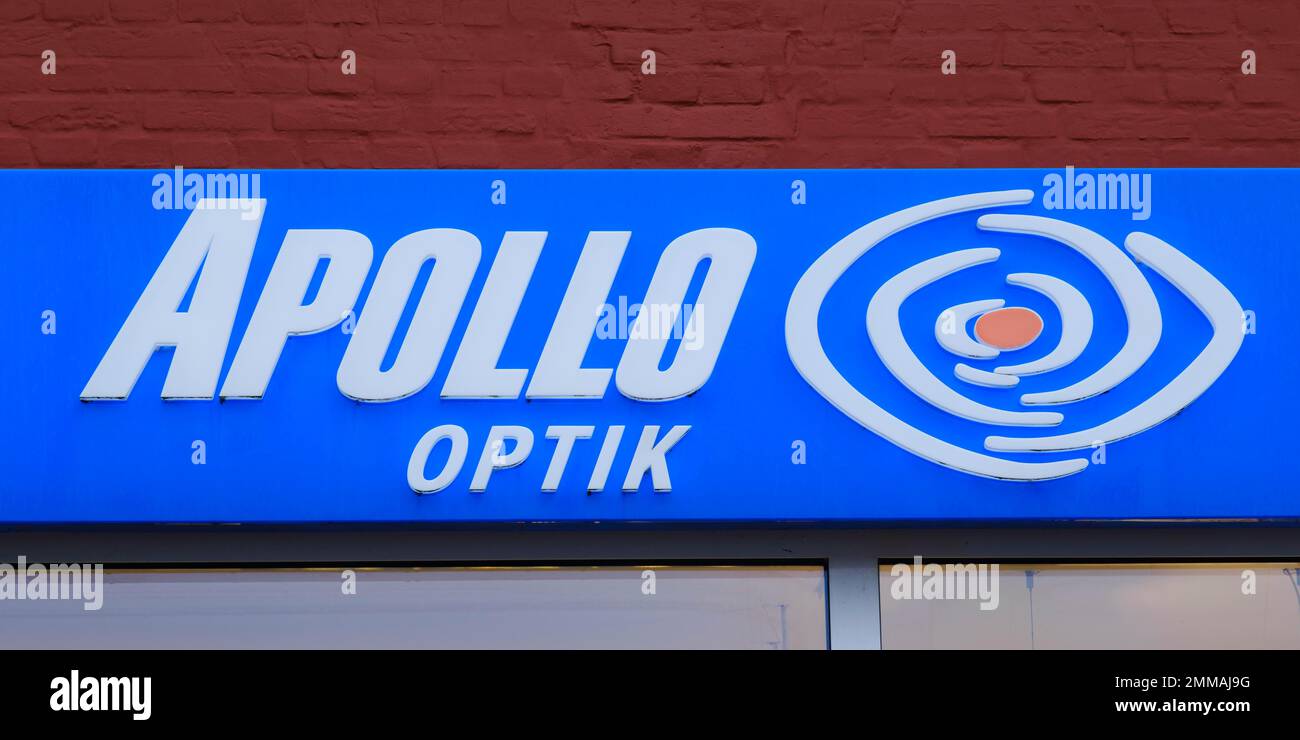 Signe et logo Apollo Optik, Basse-Saxe, Allemagne Banque D'Images