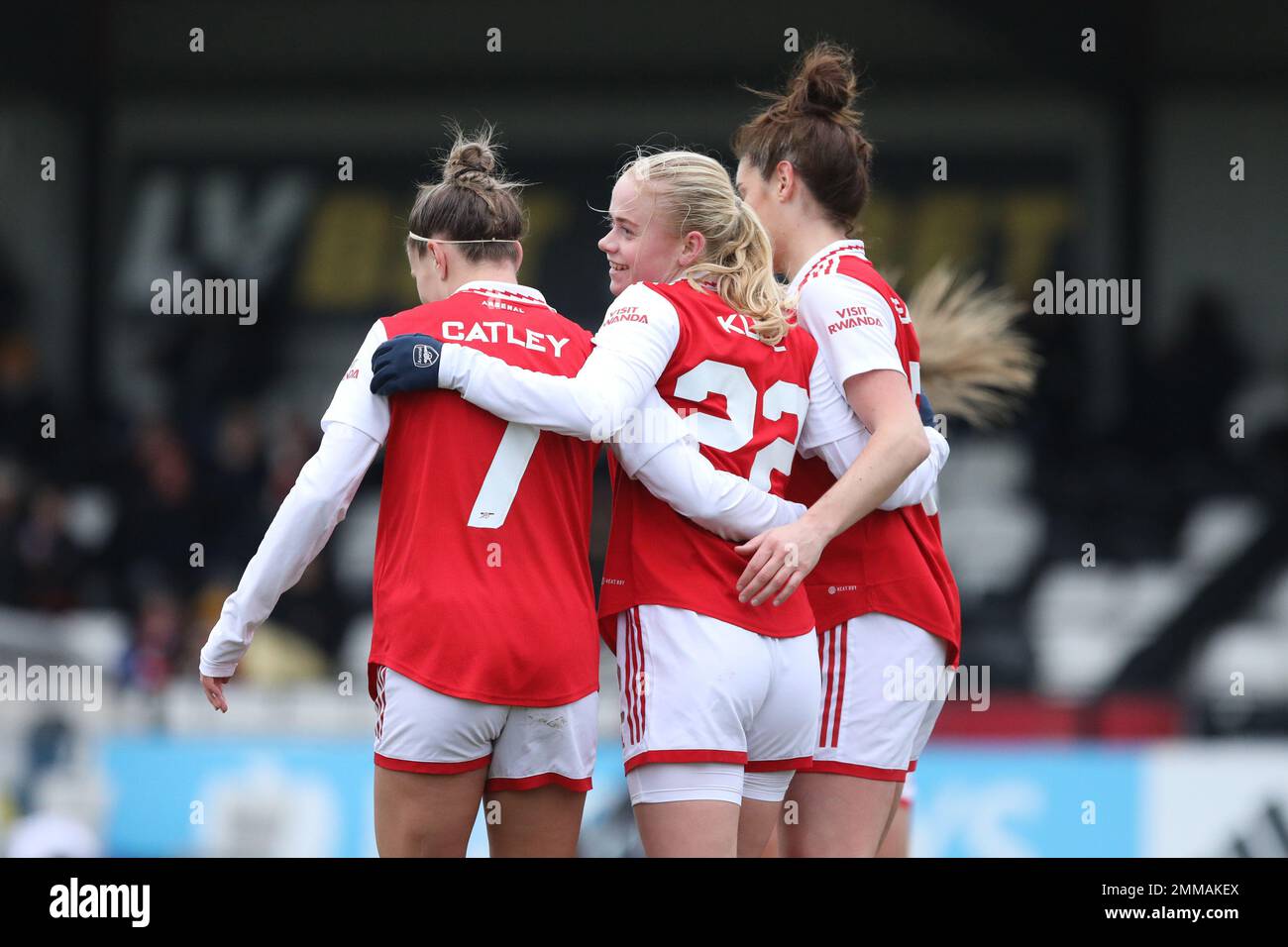 Borehamwood, Royaume-Uni. 29th janvier 2023. Kathrine Kuhl, d'Arsenal Women, célèbre le deuxième but d'Arsenal lors du match rond de la coupe féminine FA 4th entre Arsenal Women et Leeds Utd Women à Meadow Park, à Borehamwood, en Angleterre, le 29 janvier 2023. Photo de Joshua Smith. Utilisation éditoriale uniquement, licence requise pour une utilisation commerciale. Aucune utilisation dans les Paris, les jeux ou les publications d'un seul club/ligue/joueur. Crédit : UK Sports pics Ltd/Alay Live News Banque D'Images