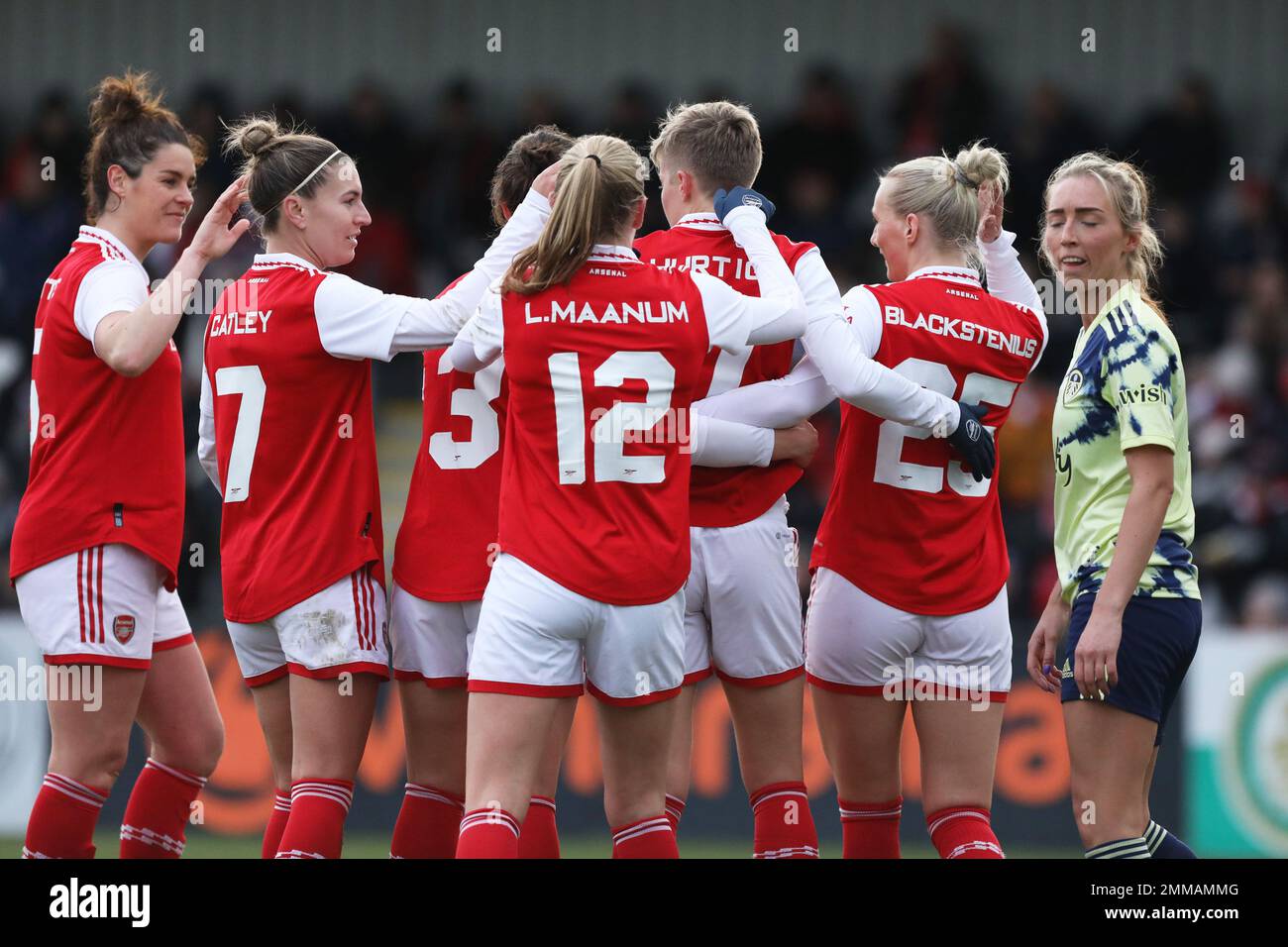 Borehamwood, Royaume-Uni. 29th janvier 2023. Lina Hurtig, d'Arsenal Women, célèbre le quatrième but d'Arsenal lors du match rond de la coupe FA féminine 4th entre Arsenal Women et Leeds Utd Women à Meadow Park, à Borehamwood, en Angleterre, le 29 janvier 2023. Photo de Joshua Smith. Utilisation éditoriale uniquement, licence requise pour une utilisation commerciale. Aucune utilisation dans les Paris, les jeux ou les publications d'un seul club/ligue/joueur. Crédit : UK Sports pics Ltd/Alay Live News Banque D'Images